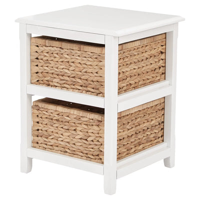 Seabrook Two-Tier Storage Unit Engineered Wood White Finish and Natural Baskets