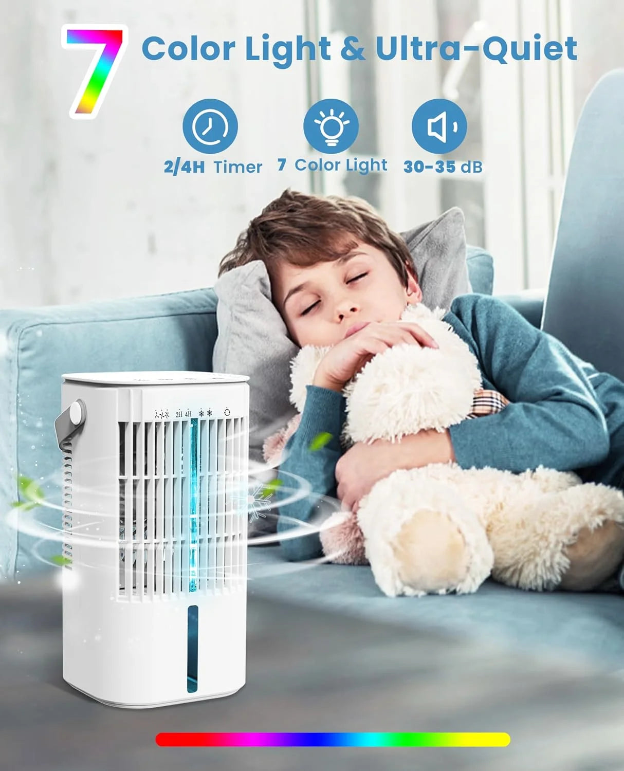 Portable Air Conditioners Fan, Air Cooler Evaporative 180°Auto Rotation, 3 Wind Speed, 2-4H Timer, Mini Cooling Fan for Room Home Bedroom Office