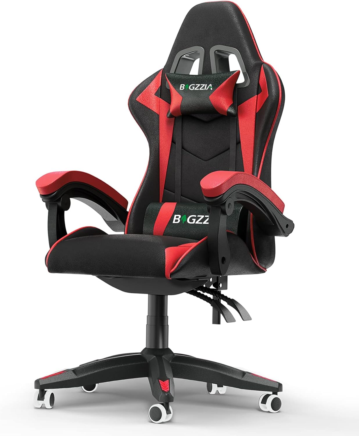 Bigzzia Gaming Chair Office Chair Reclining High Back Leather Adjustable Swivel Rolling Ergonomic Video Game Chairs Racing Chair Computer Desk Chair with Headrest and Lumbar Support (Black/Red)