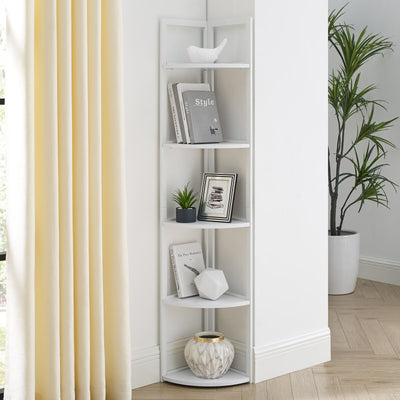 SWAREY 5 Tier Corner Bookcase Plant Stand Storage Open Shelf Corner Display Rack white