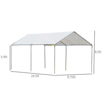 Outsunny 10'x20' Carport Heavy Duty Galvanized Car Canopy with Included Anchor Kit, 3 Reinforced Steel Cables, White