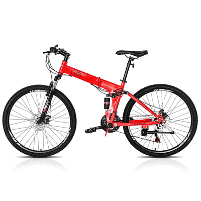 iRerts Mountain Bike, 26 Inch Folding Adult Mountain Bike with 21 Speed, Dual Disc Brakes, Cushion Height Adjustment, Carbon Steel Mountain Bicycles for Men Women Adults, Red/Black