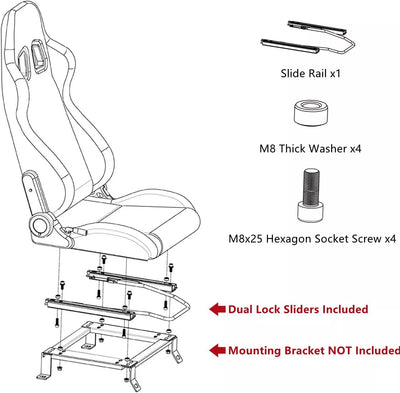 Universal Set of 2 Racing Seats Pair Black Leather Reclinable Bucket Sport Seats