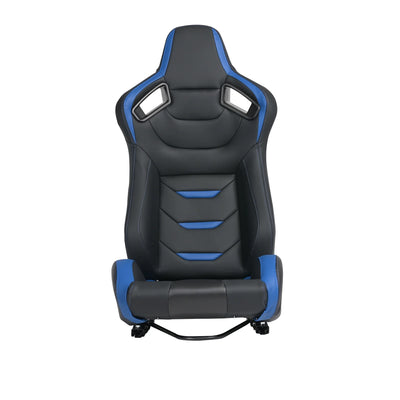 Racing Seats, 1 Pair Bucket Seats with Dual Lock Sliders for Front-Back Adjustment, PVC Leather Universal Racing Seats for Cars (Black with Blue)