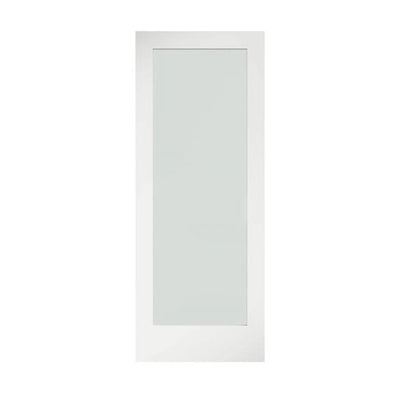 30 in. x 80 in. x 1-3/8 in. Frosted Glass 1-Lite Shaker Primed Solid Wood Core Interior Door Slab