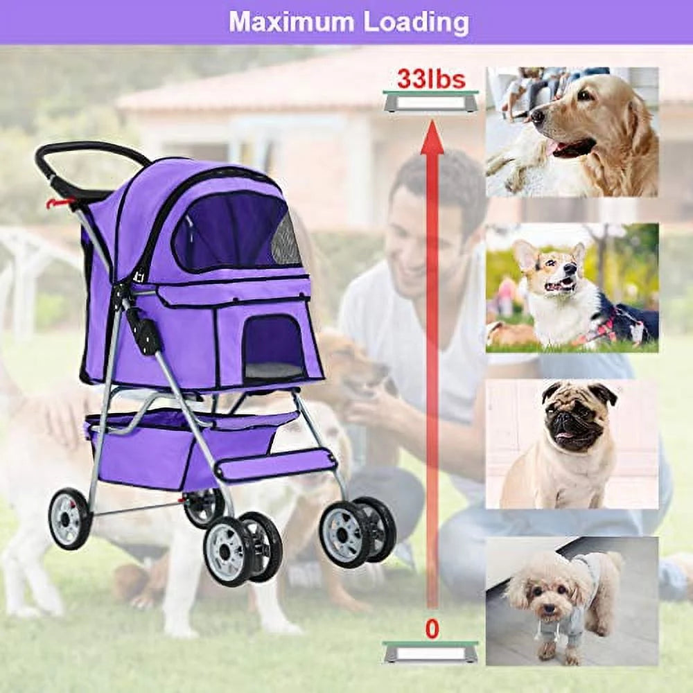 BestPet, Cat Carrier Stroller, 4 Wheels, Purple