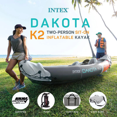 Open Box Intex Dakota K2 2 Person Vinyl Inflatable Kayak with Oars and Pump