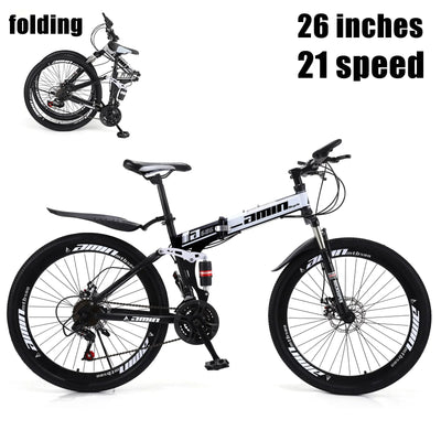 Unisex Adult Mountain Bike Full Suspension 26" 21 Speed MTB Folding Bicycle