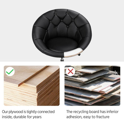 HOMEZY Round Tufted Back Chair Contemporary Height Adjustable, 360° Swivel, Accent Vanity Chair for Living Room, Modern Look, Black