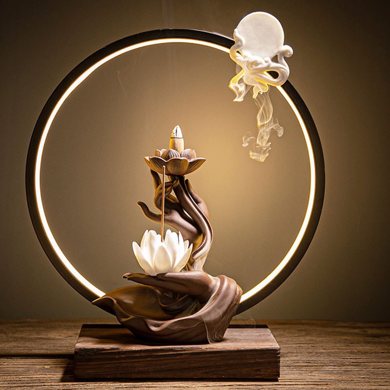 Incense burner holder Led Lamp BackFlow Incense Porch  Decoration Ceramic Lamp Ring Bergamot Lotus Heart