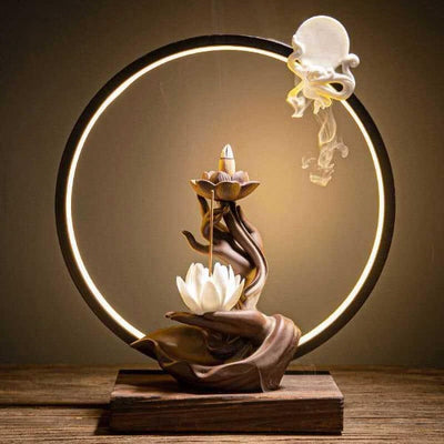 White Lotus Large Backflow Incense Burner Lamp With LED