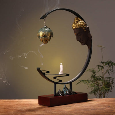 Buddha Large Incense Holder With Hanging Metal Lotus